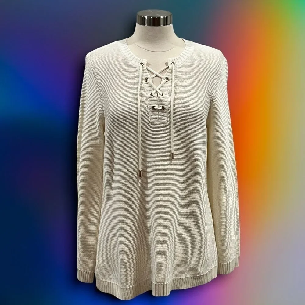 Charter Club Marled Lace-Up Tunic Sweater in the Size Large